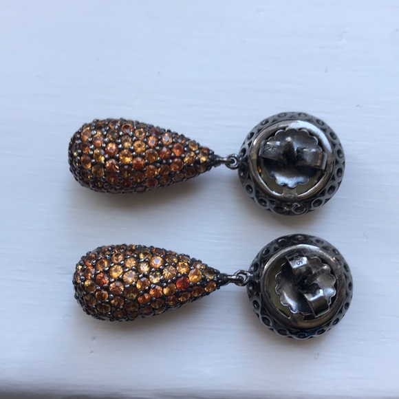 RS Citrine & Orange Sapphires& Rhodium SS Earrings - Picture 4 of 5